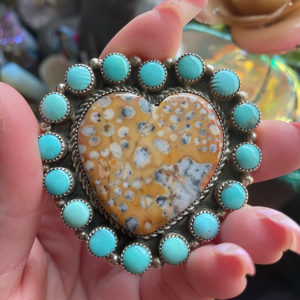 Turquoise and Jasper Heart Ring